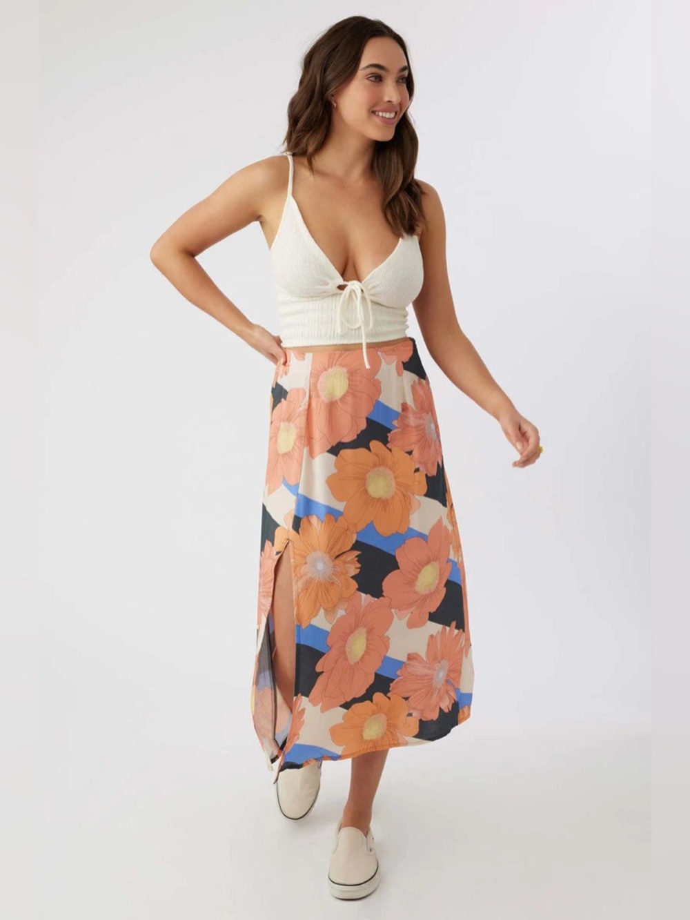 O’Neill Trish - Floral Midi Skirt in Peach Multi